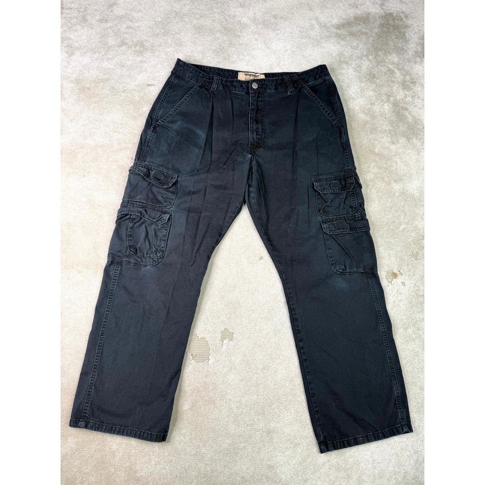 Wrangler Authentics Cargo Pants Mens 34x30 Black Cotton Straight Leg Outdoor